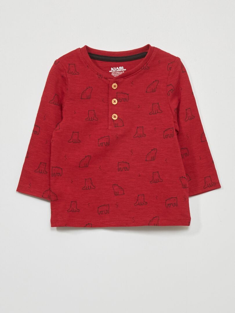 Camiseta de punto lisa de manga larga - rojo frambuesa - Kiabi - 8.00€