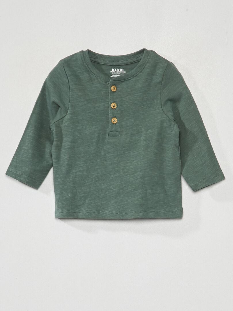 Camiseta de punto de manga larga verde gris - Kiabi