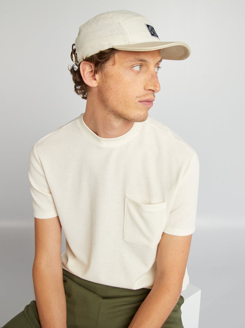 Camiseta de punto de nido de abeja liso con bolsillo BLANCO - Kiabi