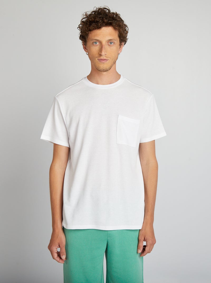 Camiseta de punto de nido de abeja liso con bolsillo blanco - Kiabi