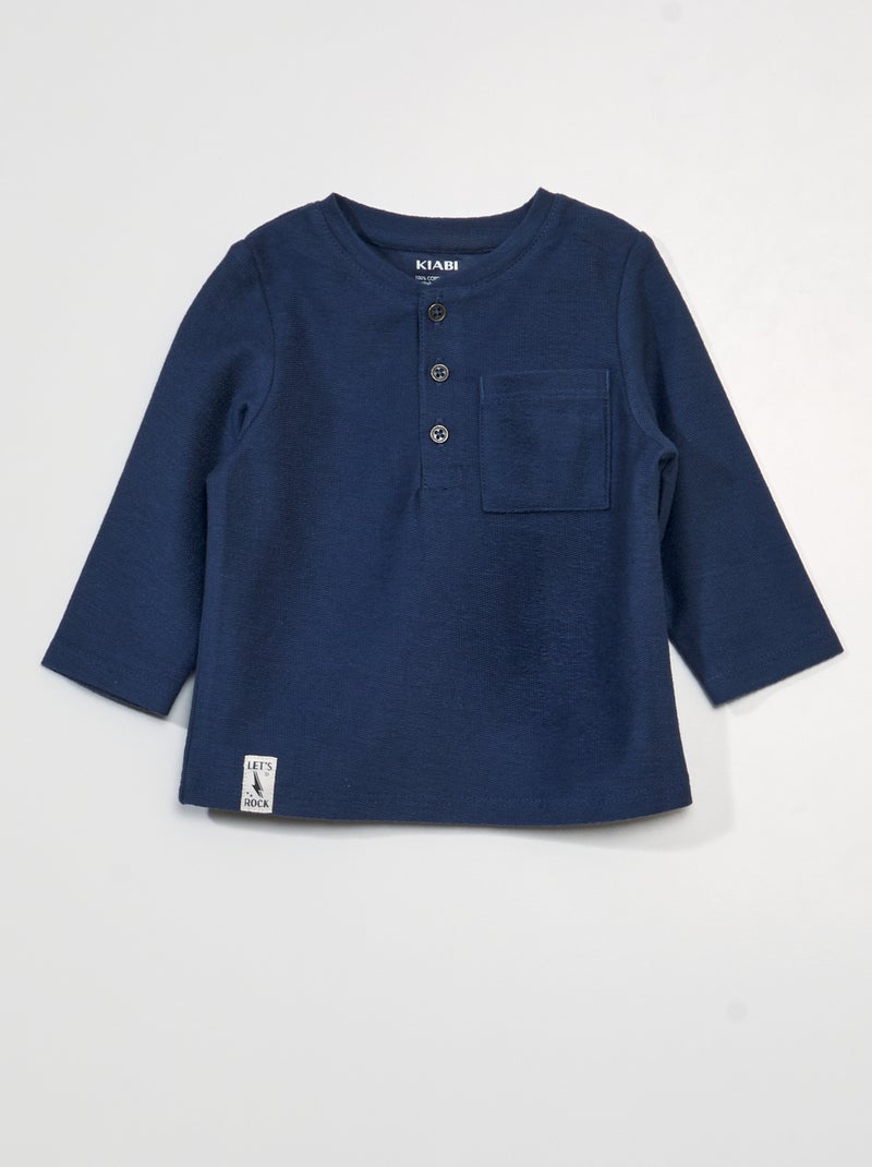 Camiseta de punto de piqué azul oscuro - Kiabi