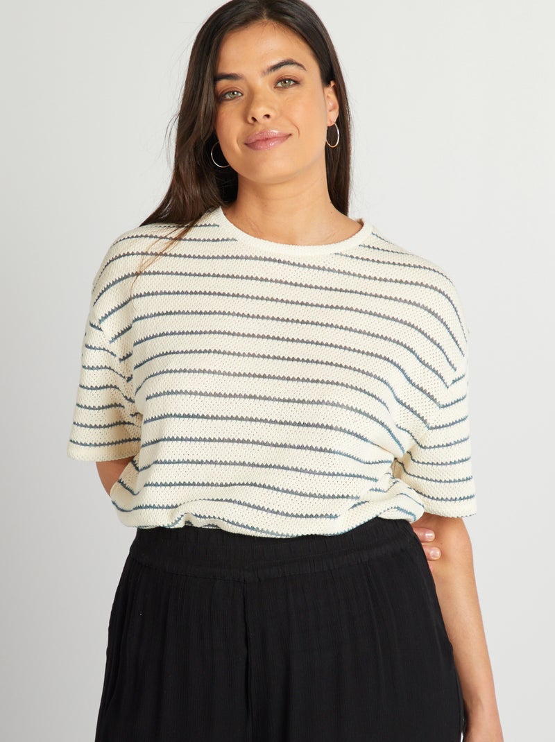 Camiseta de punto de rayas BEIGE - Kiabi