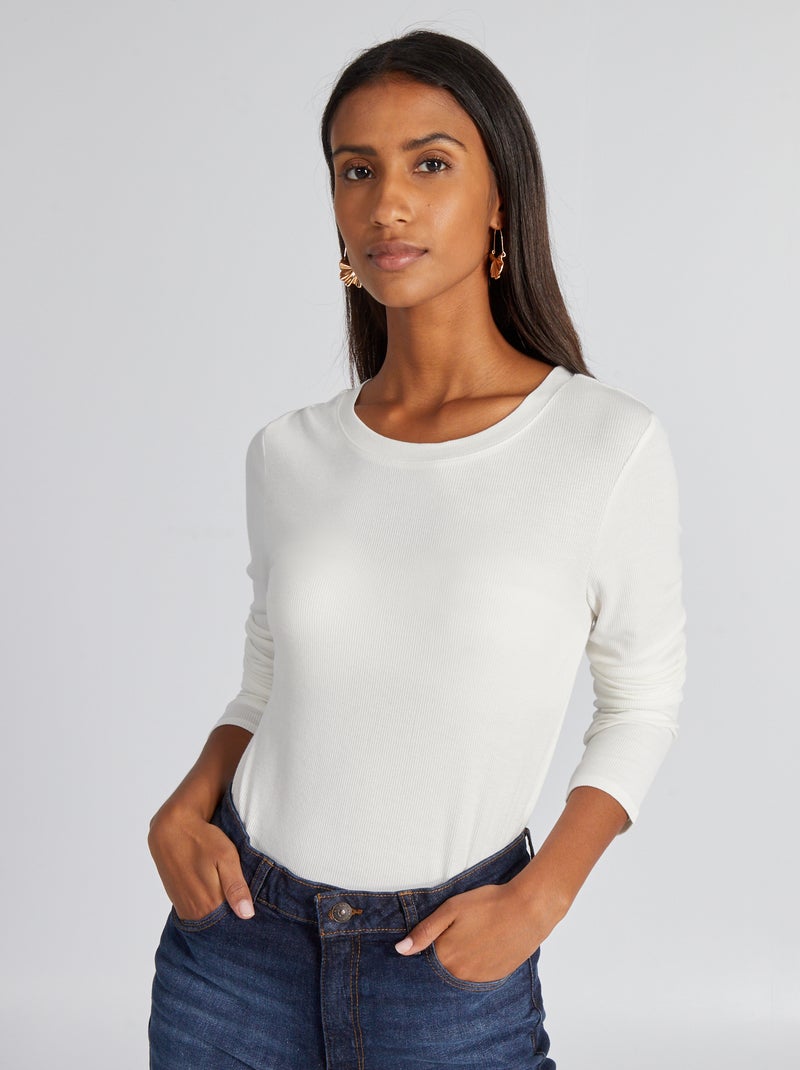 Camiseta de punto elástico de canalé Blanco - Kiabi