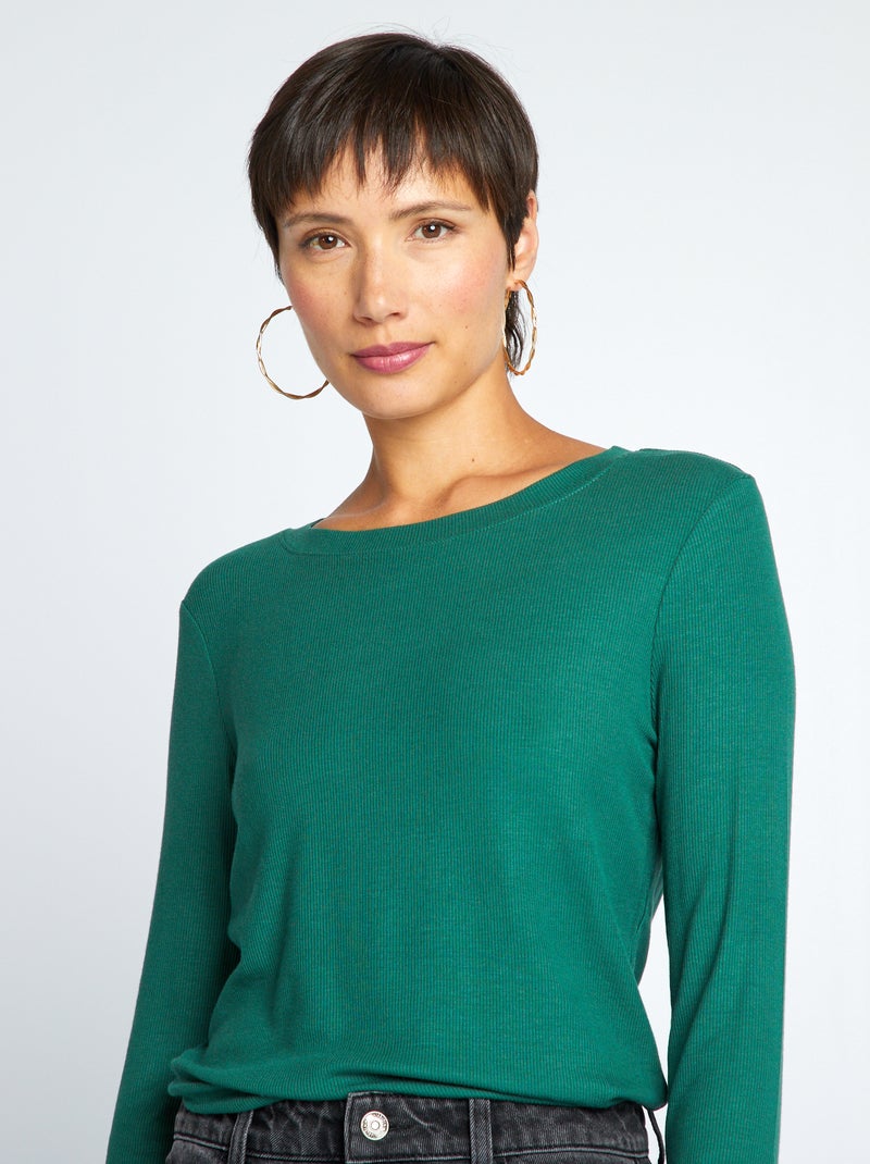 Camiseta de punto elástico de canalé Verde - Kiabi