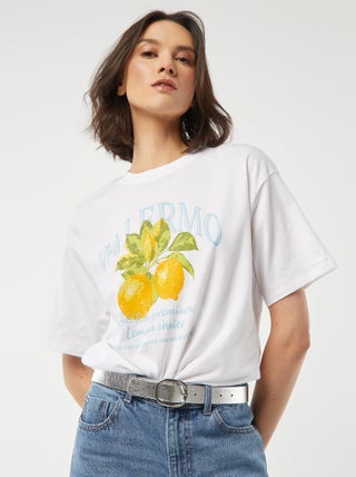 Camiseta de punto estampada de manga corta