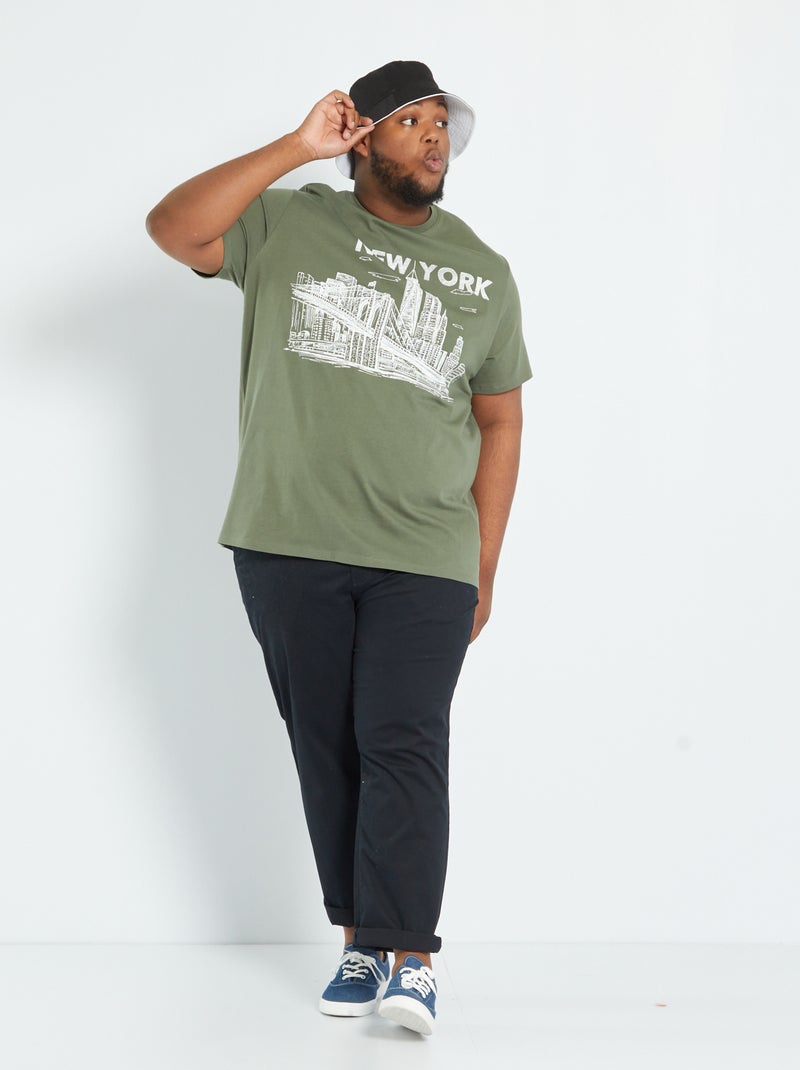 Camiseta de punto estampada 'Nueva York' verde oscuro - Kiabi