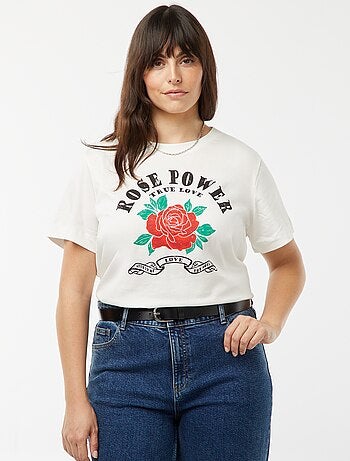 Camiseta de punto estampado 'rosa' delantero