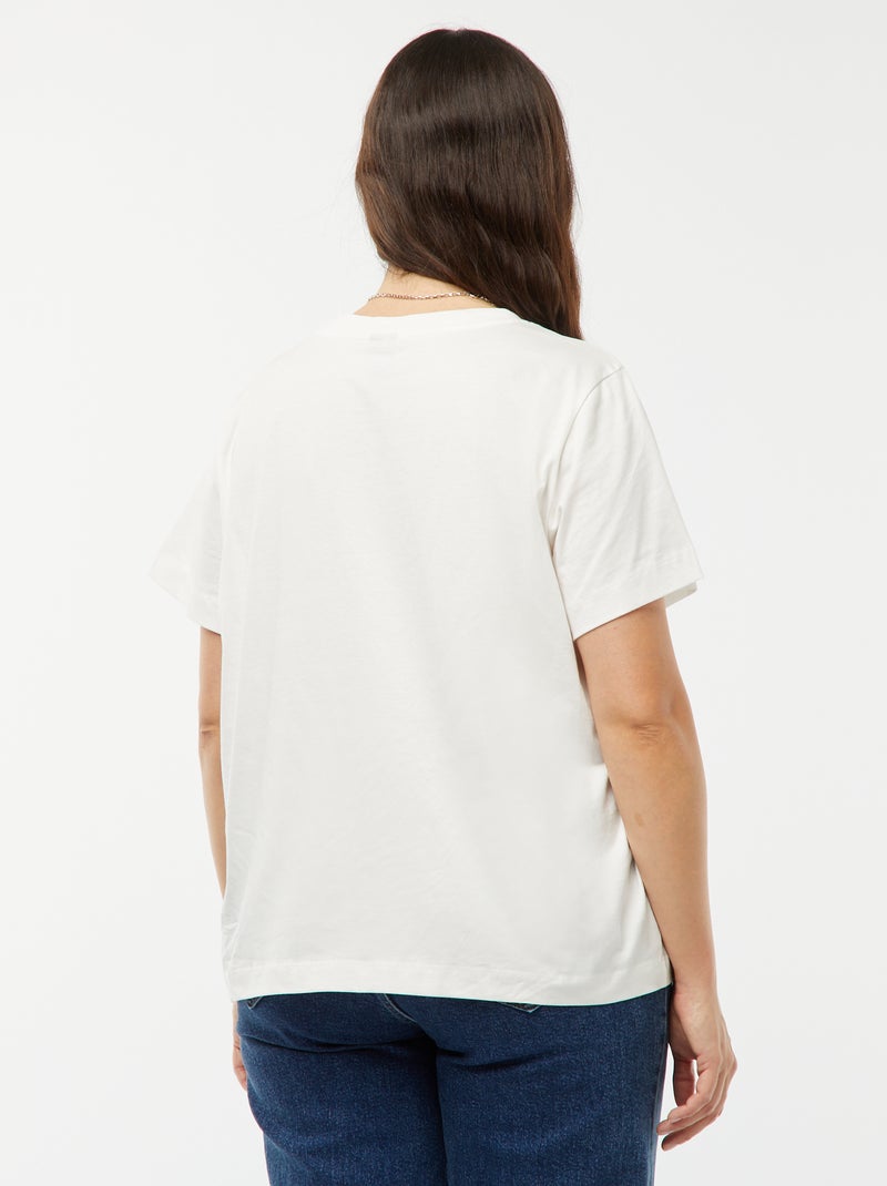 Camiseta de punto estampado 'rosa' delantero BLANCO - Kiabi
