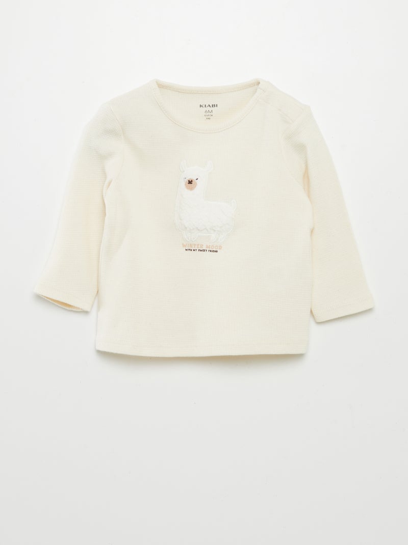 Camiseta de punto gofrado bordada BLANCO - Kiabi