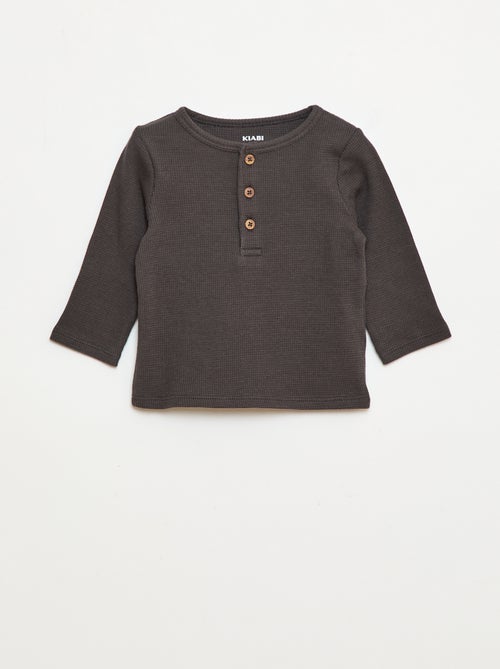 Camiseta de punto gofrado con cuello panadero - Kiabi