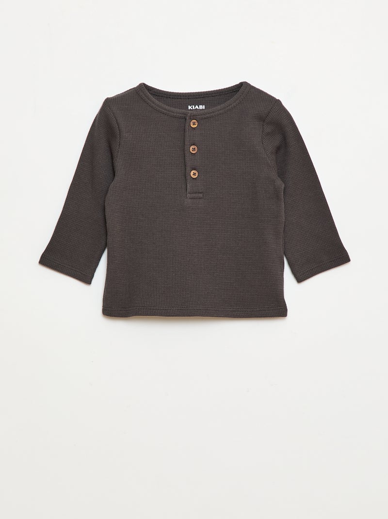 Camiseta de punto gofrado con cuello panadero Beige - Kiabi