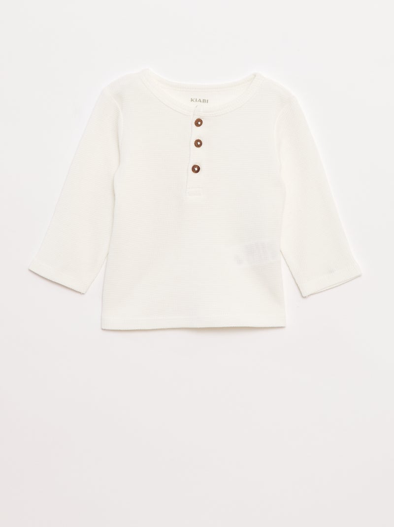 Camiseta de punto gofrado con cuello panadero Blanco - Kiabi