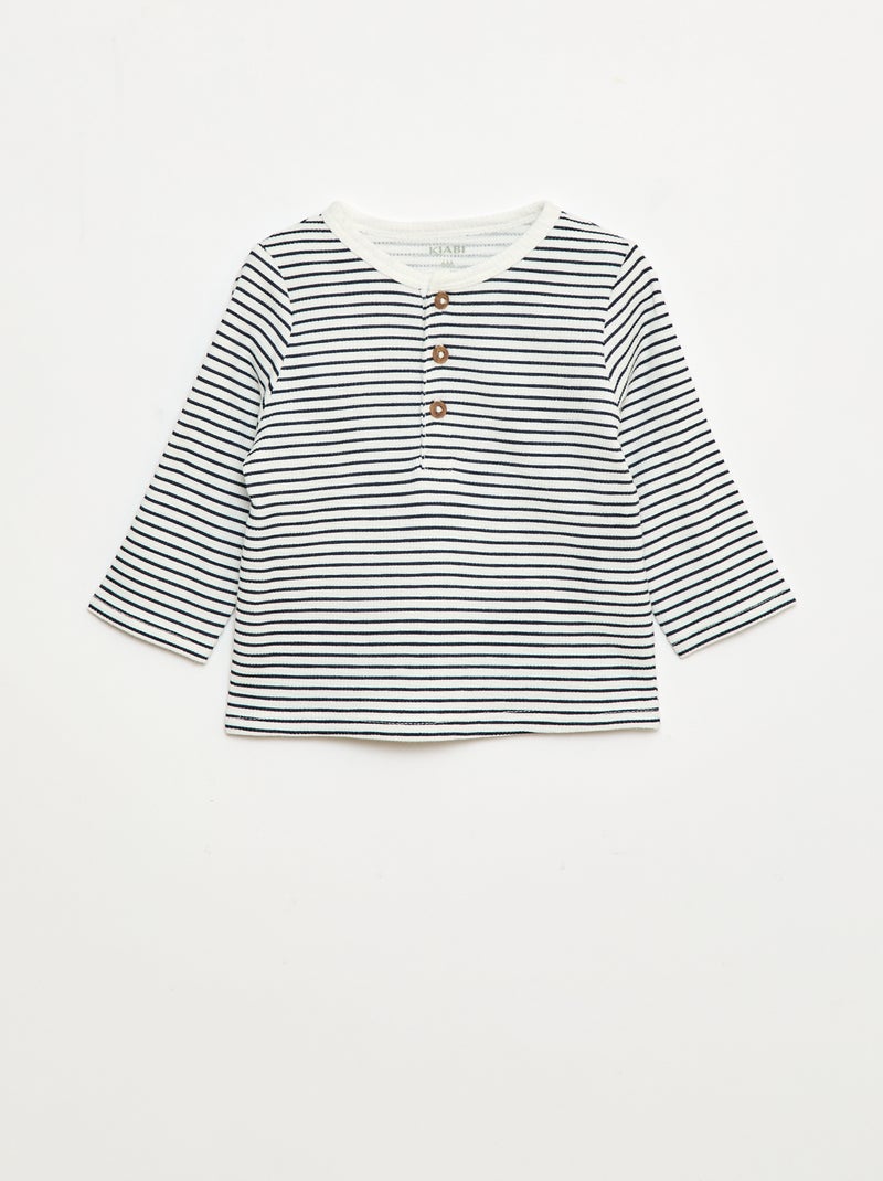 Camiseta de punto gofrado con cuello panadero Blanco - Kiabi