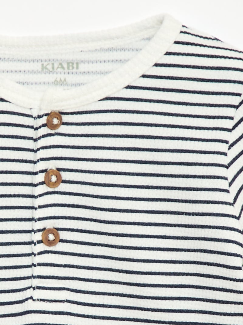 Camiseta de punto gofrado con cuello panadero Blanco - Kiabi