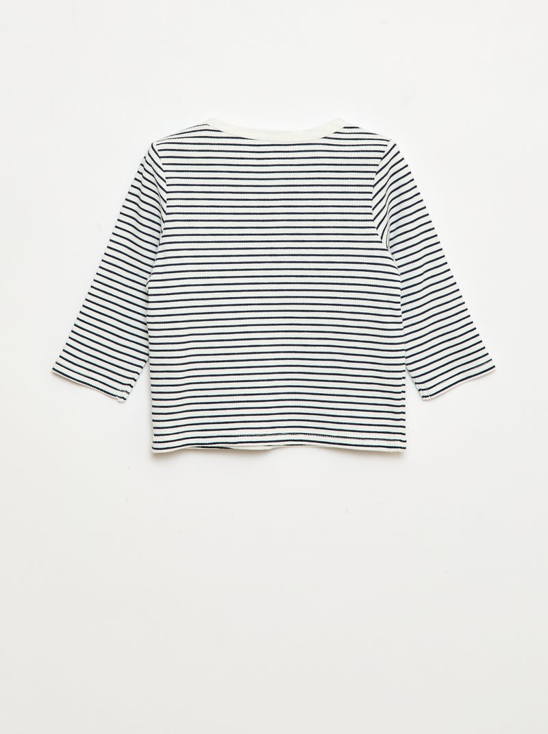 Camiseta de punto gofrado con cuello panadero Blanco - Kiabi