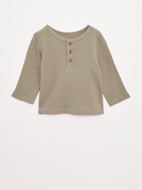 Camiseta de punto gofrado con cuello panadero - Kiabi