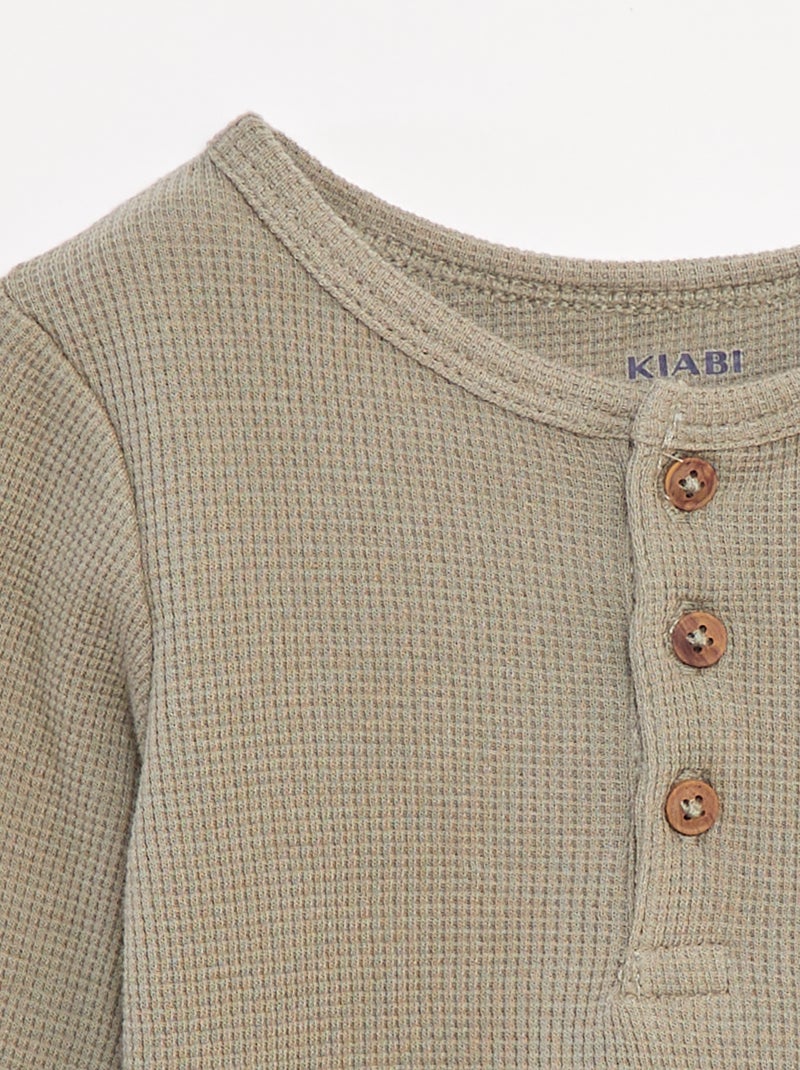 Camiseta de punto gofrado con cuello panadero Verde - Kiabi