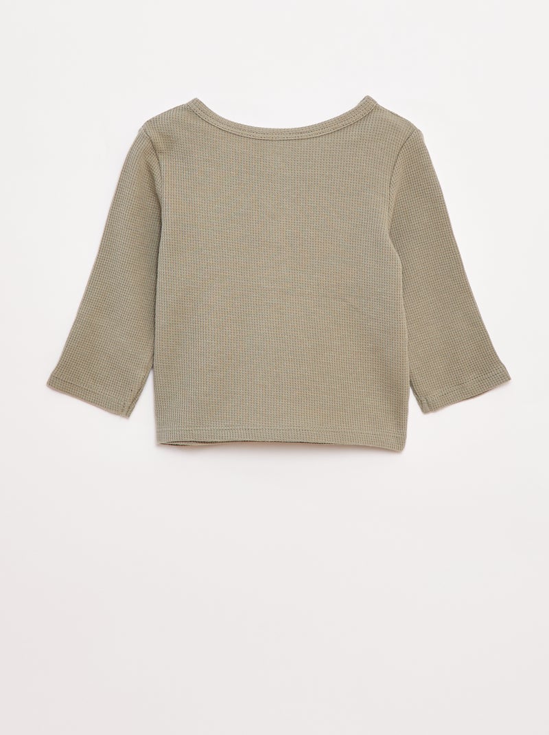 Camiseta de punto gofrado con cuello panadero Verde - Kiabi