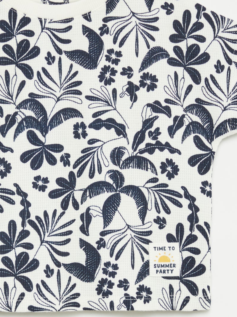 Camiseta de punto gofrado con estampado BLANCO - Kiabi