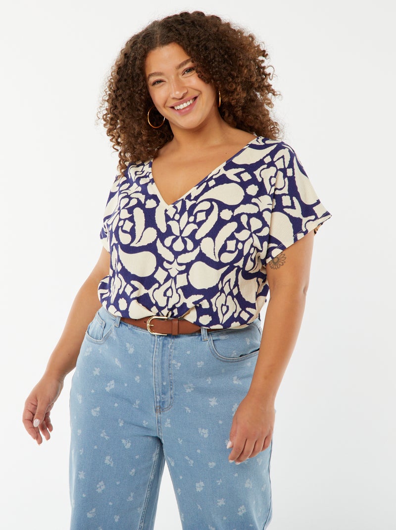 Camiseta de punto gofrado de manga corta con motivo AZUL - Kiabi