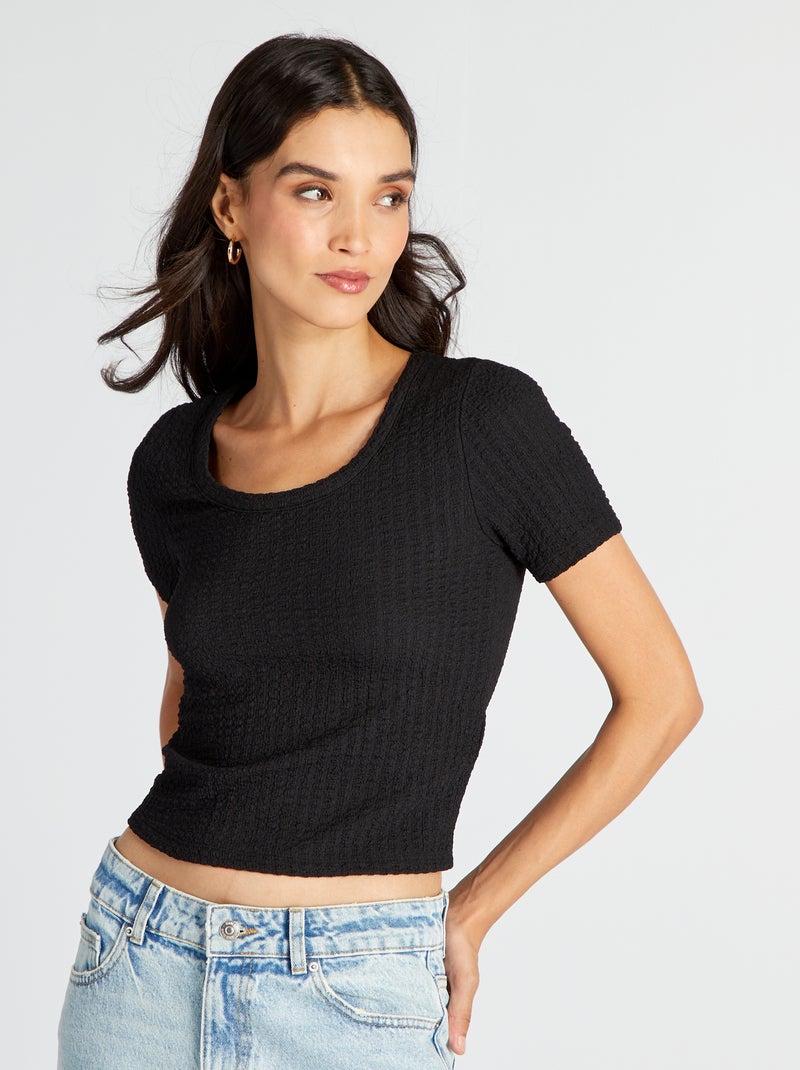 Camiseta de punto gofrado Negro - Kiabi