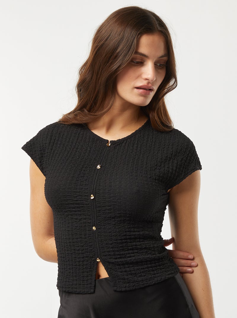 Camiseta de punto gofrado negro - Kiabi