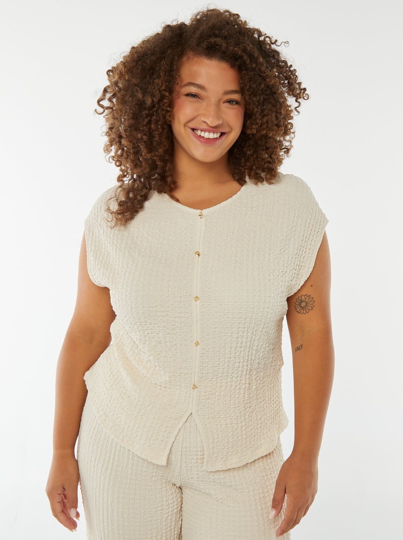Camiseta de punto gofrado sin mangas beige - Kiabi