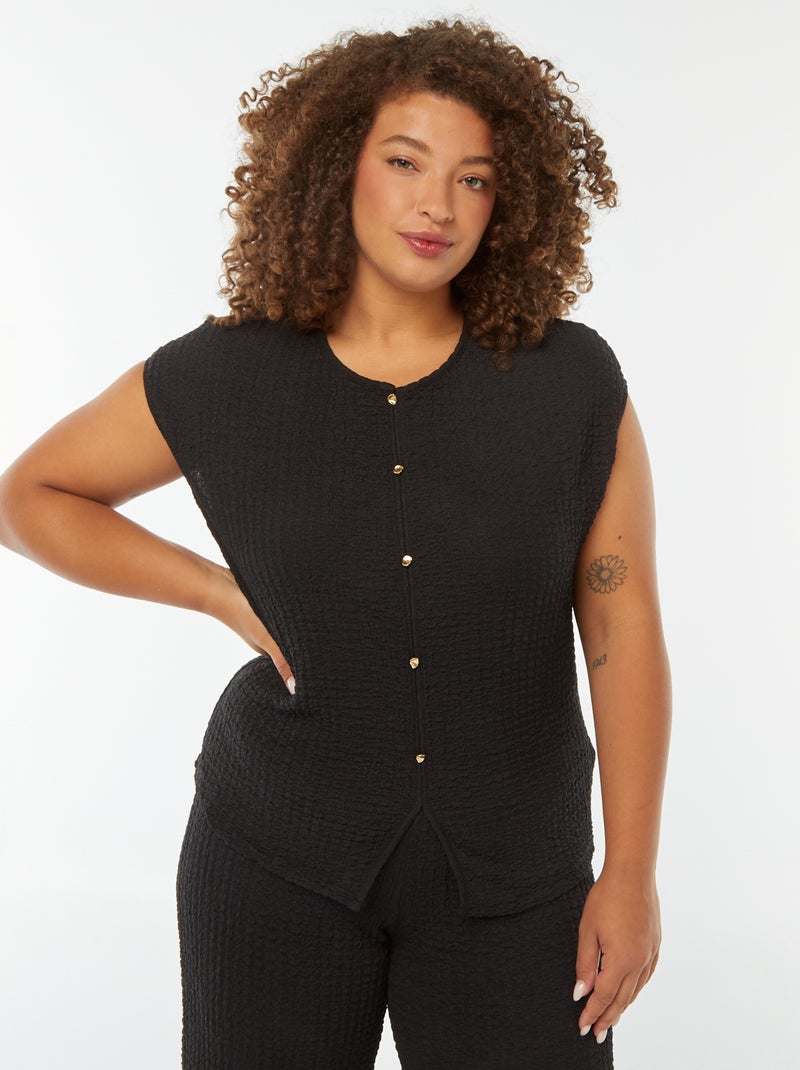Camiseta de punto gofrado sin mangas negro - Kiabi