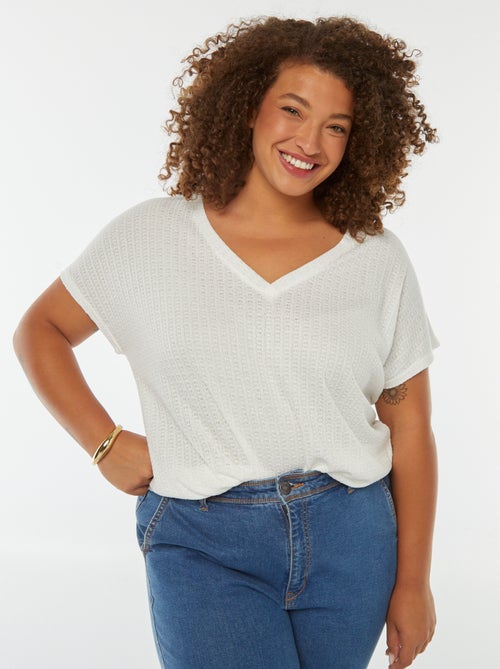 Camiseta de punto gofrado y calado de manga corta - Kiabi