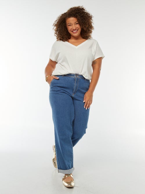 Camiseta de punto gofrado y calado de manga corta - Kiabi