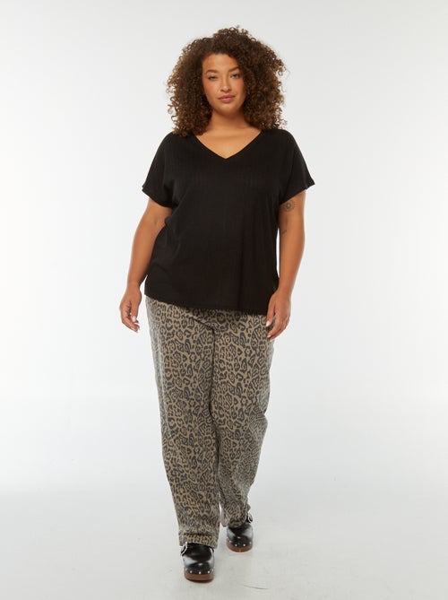 Camiseta de punto gofrado y calado de manga corta - Kiabi