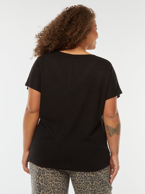 Camiseta de punto gofrado y calado de manga corta - Kiabi