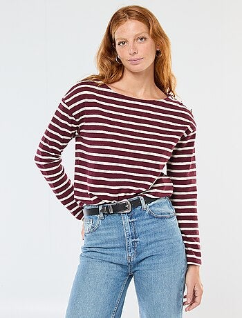 Camiseta de punto grueso de manga larga con rayas integrales