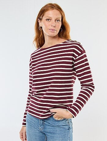 Camiseta de punto grueso de manga larga con rayas integrales