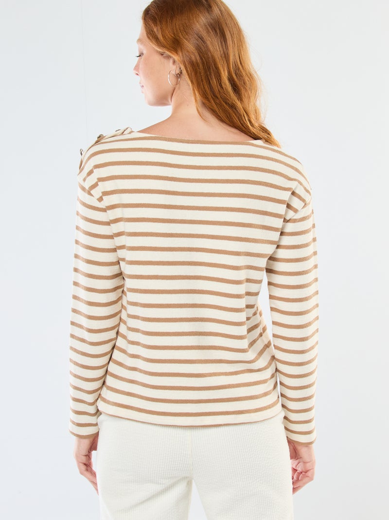Camiseta de punto grueso de manga larga con rayas integrales Blanco - Kiabi