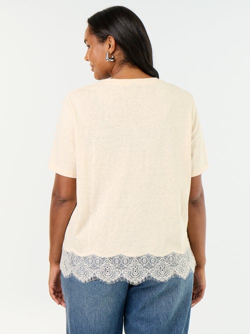 Camiseta de punto jaspeado con bajo de encaje - Kiabi Camiseta de punto jaspeado con bajo de encaje - Kiabi