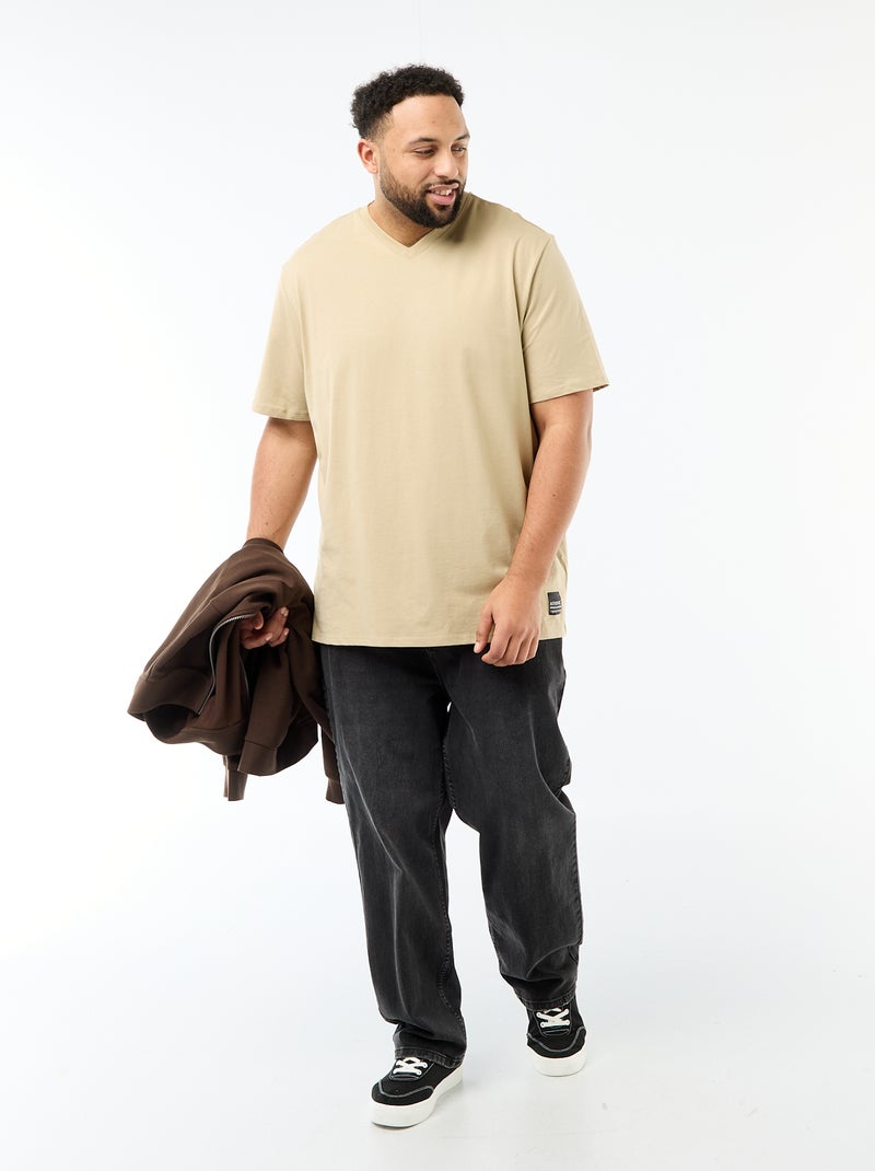 Camiseta de punto jersey de manga corta Beige - Kiabi