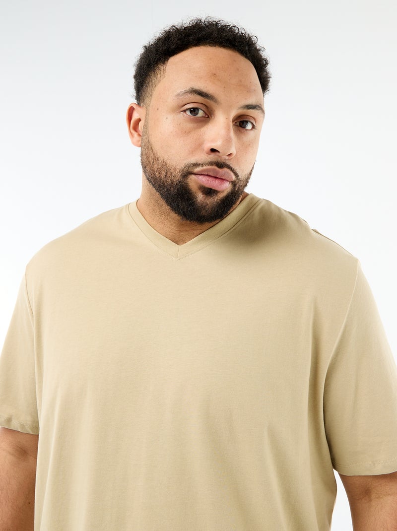 Camiseta de punto jersey de manga corta Beige - Kiabi