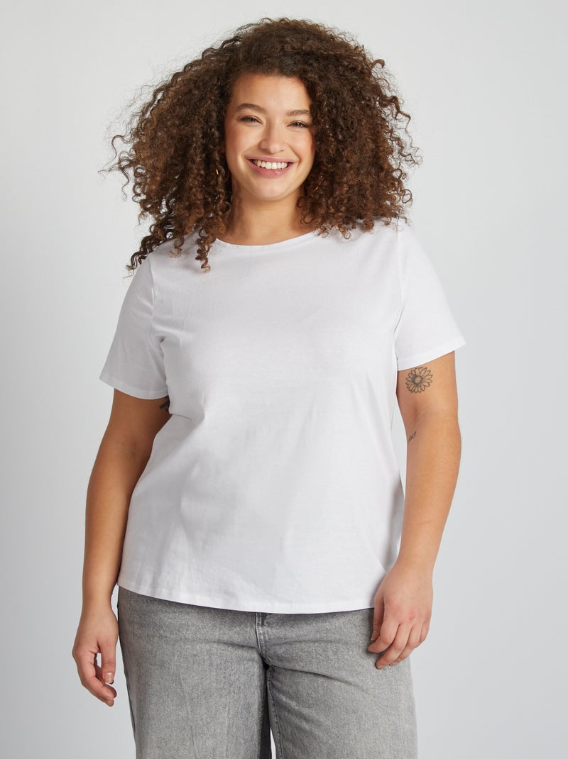 Camiseta de punto jersey de manga corta blanco - Kiabi
