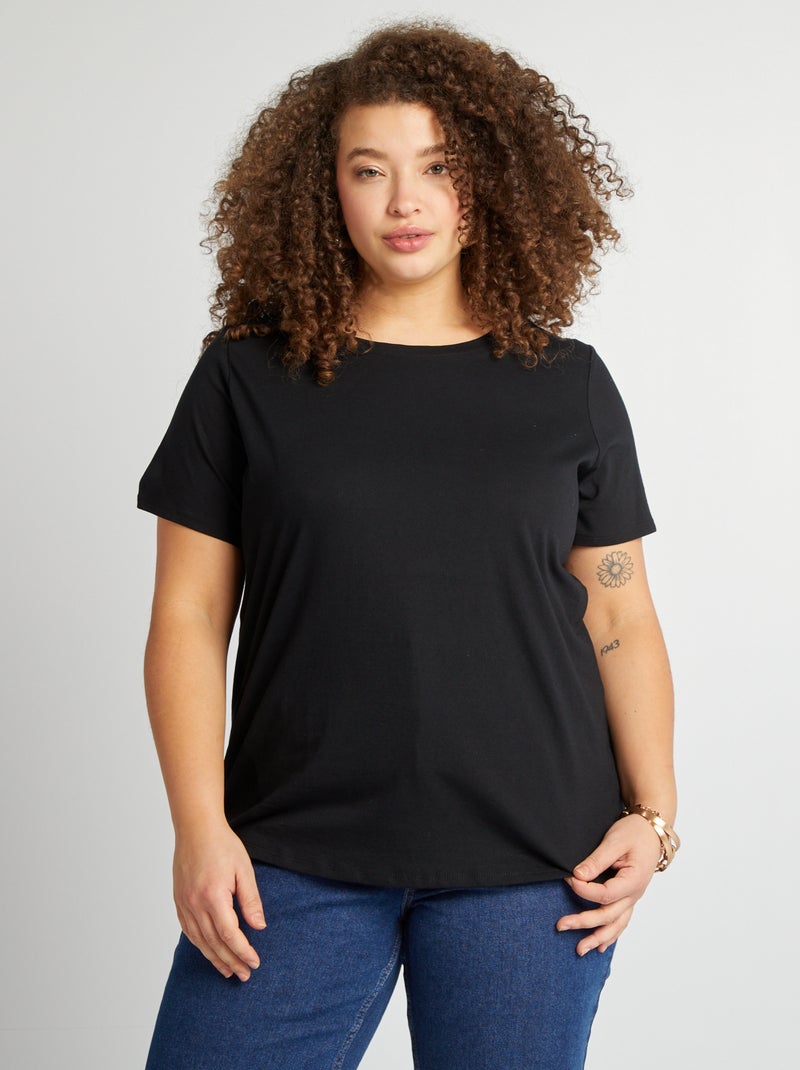 Camiseta de punto jersey de manga corta negro - Kiabi