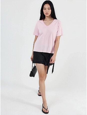 Camiseta de punto lisa con cuello de pico busem