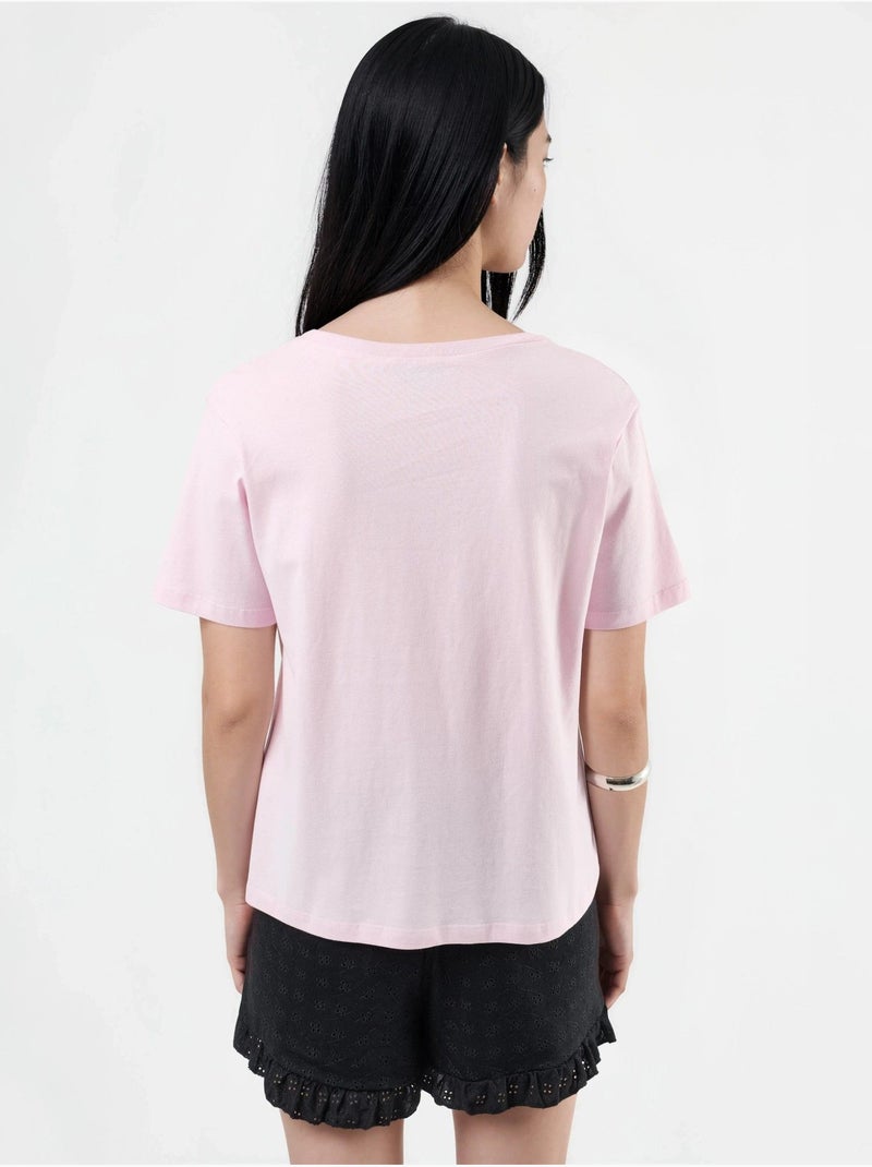 Camiseta de punto lisa con cuello de pico busem Rosa pálido - Kiabi