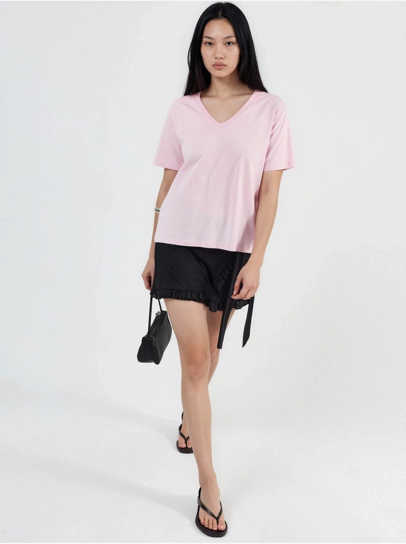 Camiseta de punto lisa con cuello de pico busem Rosa pálido - Kiabi