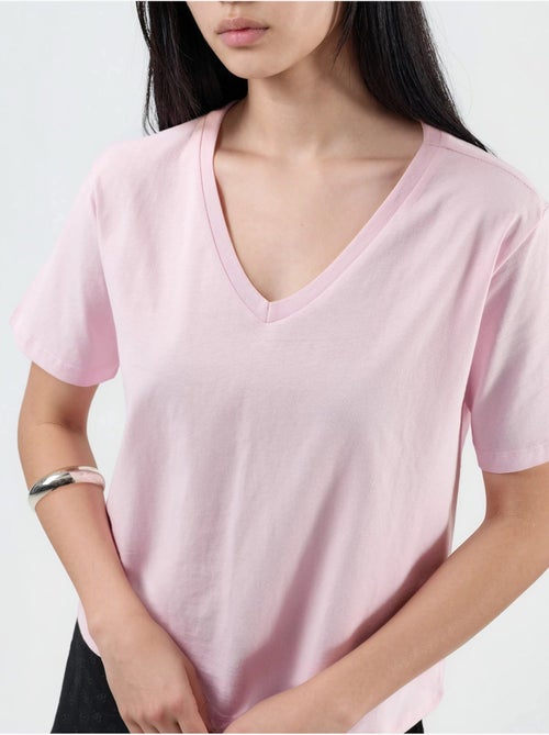 Camiseta de punto lisa con cuello de pico busem - Kiabi