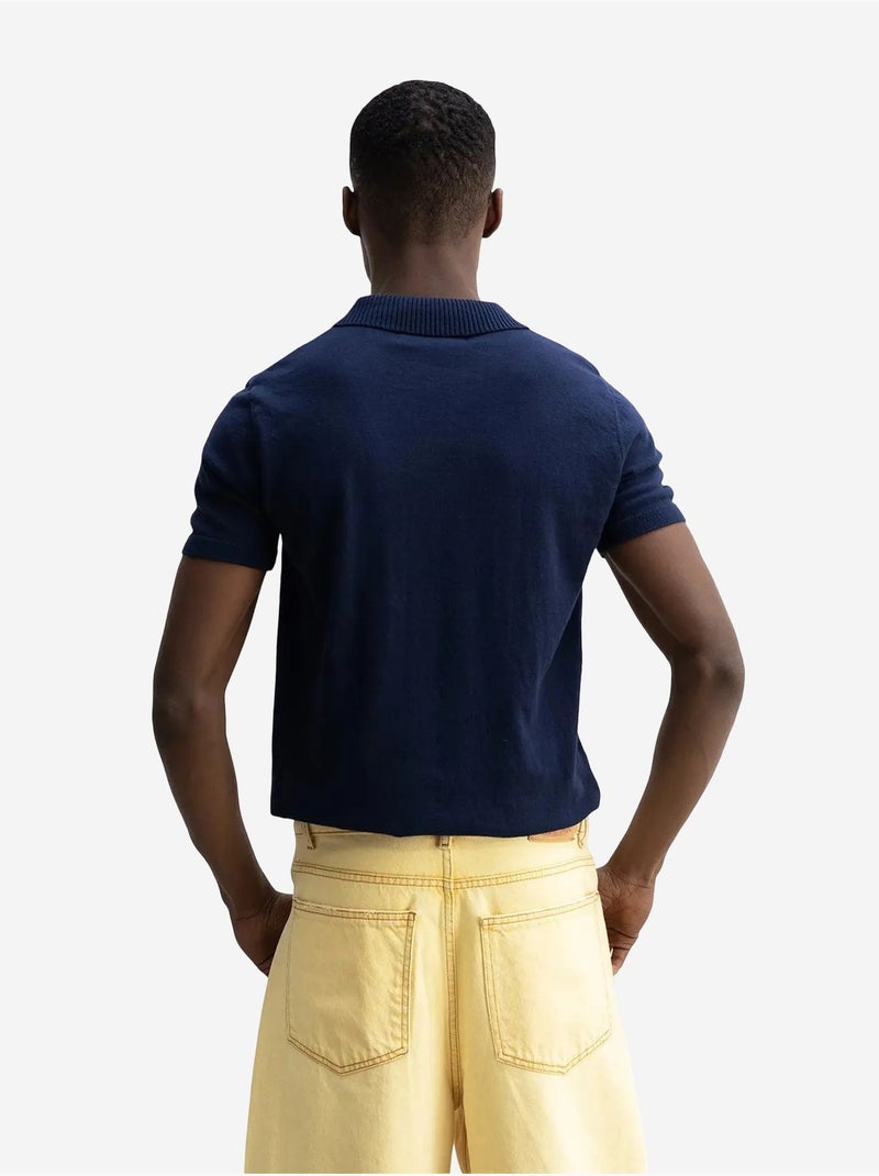 Camiseta de punto lisa con cuello polo giesto Azul marino - Kiabi