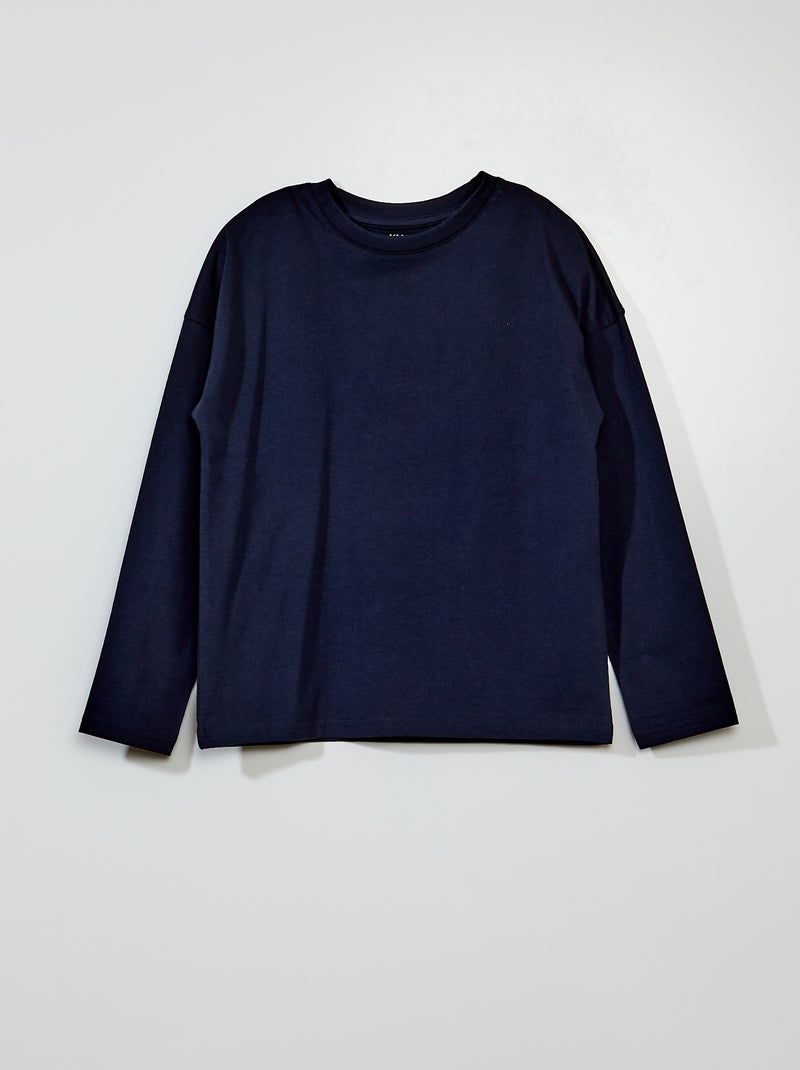 Camiseta de punto lisa de manga larga azul - Kiabi