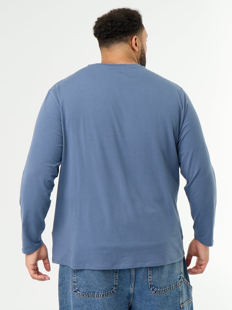 Camiseta de punto lisa de manga larga Azul - Kiabi