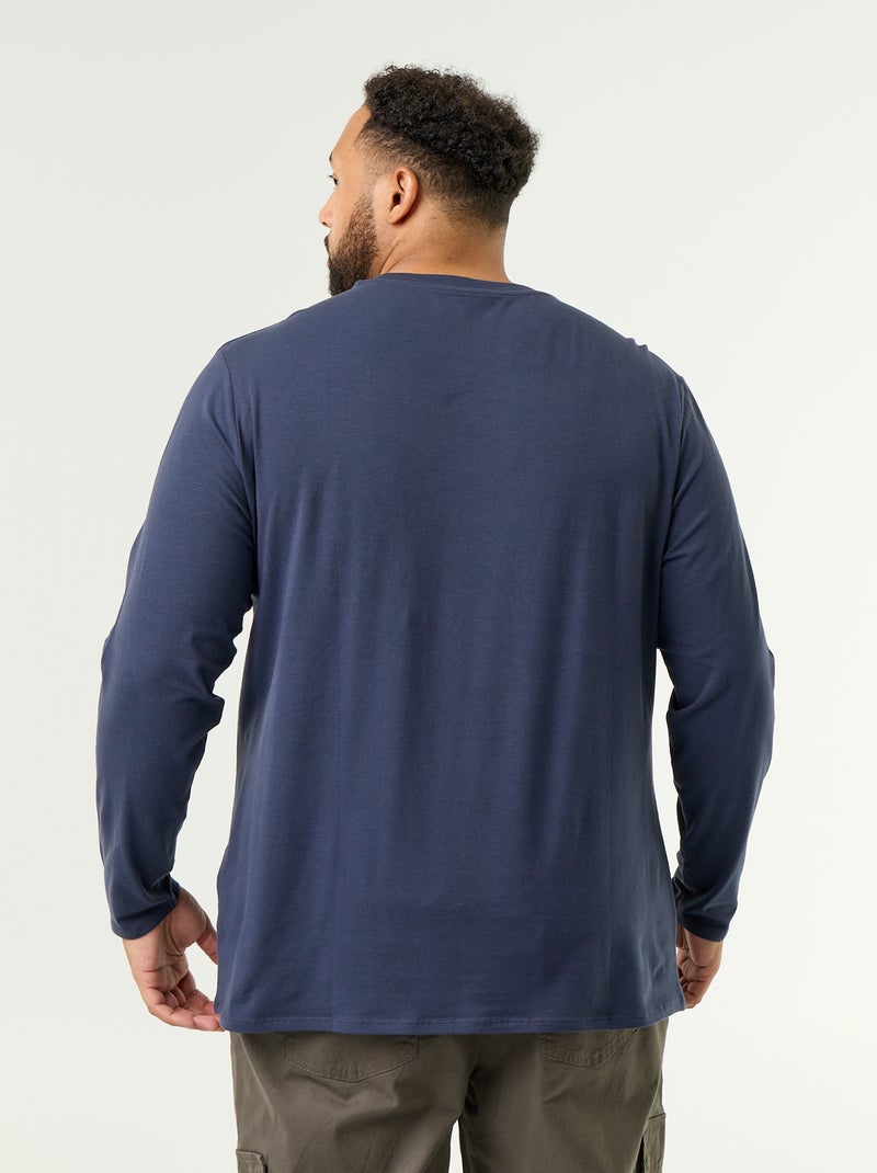 Camiseta de punto lisa de manga larga Azul - Kiabi