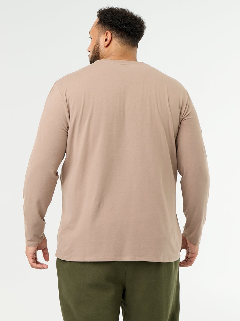 Camiseta de punto lisa de manga larga Beige - Kiabi