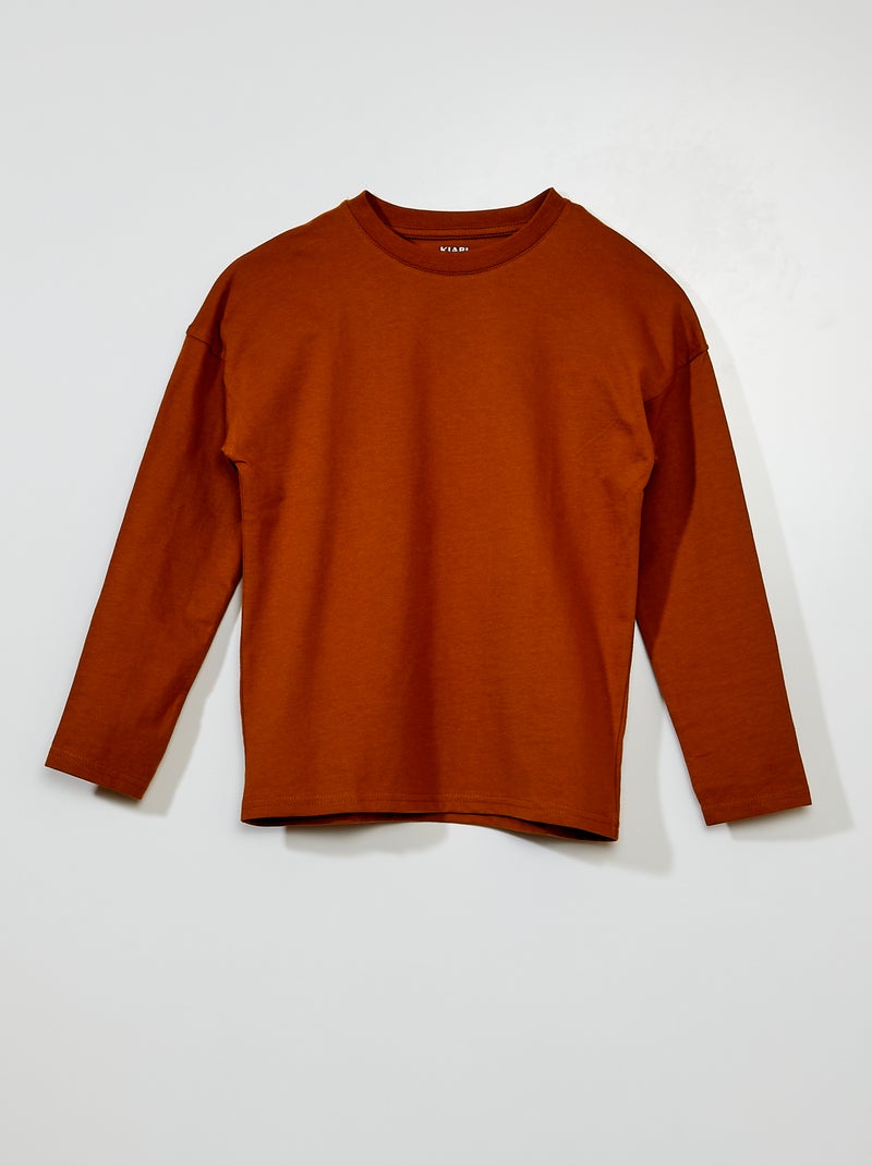 Camiseta de punto lisa de manga larga Marrón - Kiabi